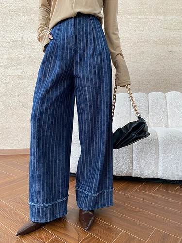 Pantalone donna vita alta blu