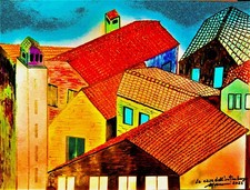 Quadro Moderno Dipinto  con vernice spray e pennarelli. 50x70 su cartoncino