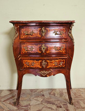Como Comoncino Cassettiera Bombata Con Marmo E Bronzi Antica Intarsiata Framcese