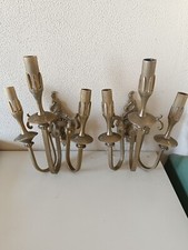 Vecchia Coppia di appliques lampada da parete a 3 luci in ottone vintage