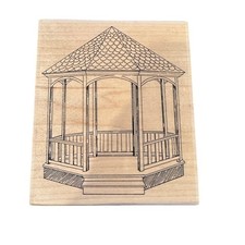 Stampington timbro gomma grande gazebo P2015 1994 montato su legno 5x4 pollici mix media