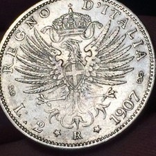 REGNO D'ITALIA 2 LIRE 1907  AQUILA SABAUDA ARGENTO 