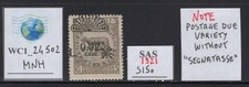 WC1_24502.ITALY (FIUME). Varietà di francobolli 1921 dovuti. Sas. S150. MNH