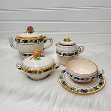 SET CAFFÈ/TÈ VINTAGE DELLA ROBBIA - DELLA NOVA 8 pz, maiolica dipinta a mano italia