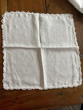 6 TOVAGLIOLI IN Lino  BIANCO 40x40 Fatti A Mano Con Bordura Uncinetto