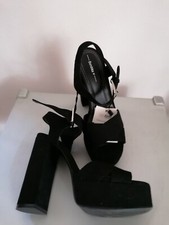 Sexy Sandali Donna Tacchi Alti 12 cm. Nero Cinturino Incrocio Plateau Bershka 37