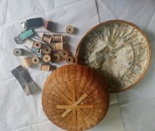 Vntg Sewing  Basket W/Wooden