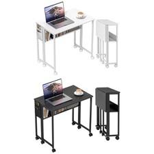 HOMCOM Scrivania Pieghevole a Ribalta con Scaffale, Tasca e Ruote