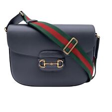 Autentica borsa a tracolla Gucci in pelle grigia Horsebit 1955 unisex scatola