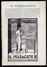 RADIO MARELLI MUSAGETE II CIRIO PAGINA PUBBLICITA' ADVERTISING 1931 CM. 17 X 17 