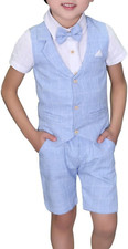 4PZ Completo Cerimonia Bambino, Abito Bimbo Estivo Con Gilet Pantalone Camicia E