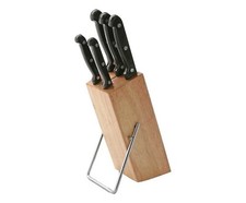 Ceppo Portacoltelli da Appoggio con 5 Coltelli Acciaio Inossidabile, Legno VERSA