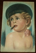 Cartolina d'epoca bambino cappello marinaio sigaro