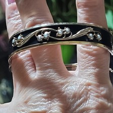 Bracciale Antico Vittoriano Placcato oro 12kt smalto decoro floreale micro perle