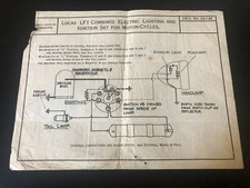 SCHEMA VINTAGE IMPIANTO LUCI ACCENSIONE-JOSEPH LUCAS MOTORCYCLES BIRMINGHAM LF1