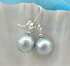 Orecchini pendenti a leva 11-12 mm grigi rotondi Edison Keshi perle rinate