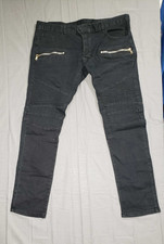Jeans Biker Balmain Paris 40x32 Nero Moto Denim Ginocchia a costine Zip Tasche 