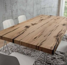 TAVOLO DA PRANZO CON PIANO IN LEGNO ROVERE ANTICO BASE IN METALLO IN 3 COLORI LP