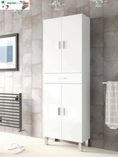 - Armadio multiuso Oxnard, Mobile per bagno o lavanderia a 4 ante e 1 cassetto, 