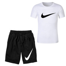 SET T-SHIRT PANTALONCINO UOMO DONNA NIKE  LOGO MAGLIA COTONE BIANCA