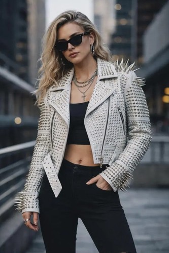 Giacca pelle bianca punk