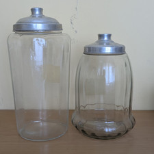 Coppia di Antichi vasi Contenitori in vetro Soffiato Con Coperchio inizio XX sec