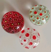 3 Murrine Fermacarte Vetro Di Murano Ø 3,5Cm, alte 2,5Cm Una Con Crepe Vedi Foto