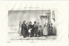 Stampa antica NAPOLI TEATRO DI MARIONETTE IN STRADA 1834 Old antique print