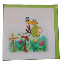 Bambino con cicogna - Biglietto di auguri - YoderDo Quilled Art