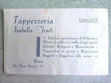 Cartoncino pubblicitario anni 30 Tappezzeria Isabella Fonti poltrone divani Roma