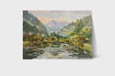 Dipinto Olio Villaggio Stagno