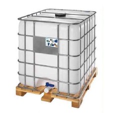 Cisterna in plastica rigenerata/usata 1000 Lt, pallet legno, valvola 2", ADR