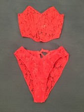LA PERLA parure completo BUSTINO + CULOTTE pizzo rosso rosato