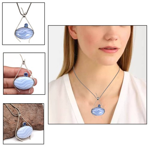 Collana pizzo agata blu - collana,