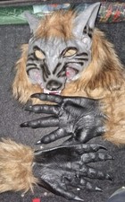 Maschera da lupo mannaro in lattice per adulto +guanti in lattice 