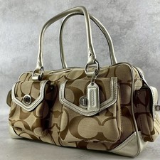 Borsa Coach Signature Mini Boston 6232 manico superiore oro chiusura girevole tela pelle