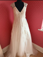 Abito da sposa senza maniche in pizzo e tulle con scollo a V - taglia 10/12 - nuovo con etichette