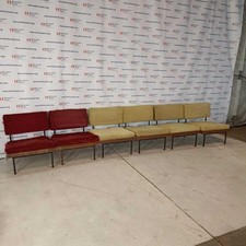 Set 6 Poltrone Vintage Legno Seduta Velluto Rosso e Bianco Italia Design Anni 60