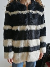 Pelliccia sintetica, Pinko, taglia 42, pelo lungo, strisce nere e panna