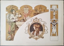 ANTICA STAMPA COLORI 1900 LIBERTY ART NOUVEAU ALLEGORIA ARTE ORAFA. STURM