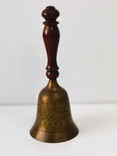 Campanello scolastico antico ottone massiccio impugnatura in legno, primi 900