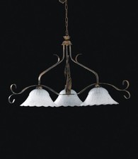 sospensione bilancia 3 luci spada ferro battuto nuovo vetro decorato a smerlo