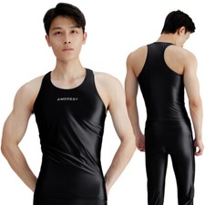 AMORESY Top Uomo Elasticizzato Canotta Tanks Lucido Sportivo Fitness Corsa Passeggio