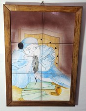 Pannelli in ceramica- Pierrot - dipinto a mano cornice in ciliegio quadro XX sec