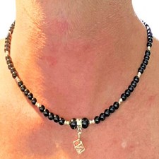 Collana di perle nere da uomo donna con zircone catenina girocollo lunga 50 cm
