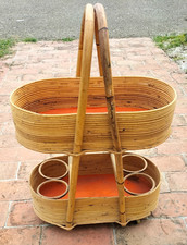 Carrellino Bar Portabottiglie in Bambù Canna e Rattan Mid-Century Made in Italy