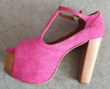 Sandali con tacco Jeffrey Campbell Foxy Wood rosa caldo scamosciati T-bar plateau taglia 4 5 