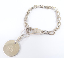 GUCCI Bracciale Catena Argento 925 Cerchio Tondo Charm Logo Placca Italia 56220157300
