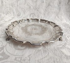 Antico Vassoio Salver Frederick Wilson Sheffield c 1880 Monogramma SMF 