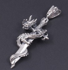 17g HUGE DRAGON SWORD WARRIOR BLADE 925 STERLING SOLID SILVER MENS PENDANT
